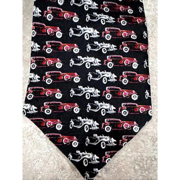 Other - Vintage Classic Antique Cars Mens Neck Tie 100% Silk Hot Rod Pink Black 60”